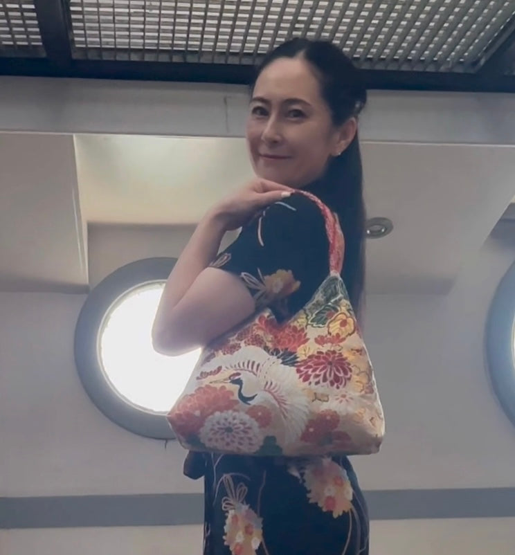 Silk Obi shoulder bag, Upcycled, handcrafted #7007