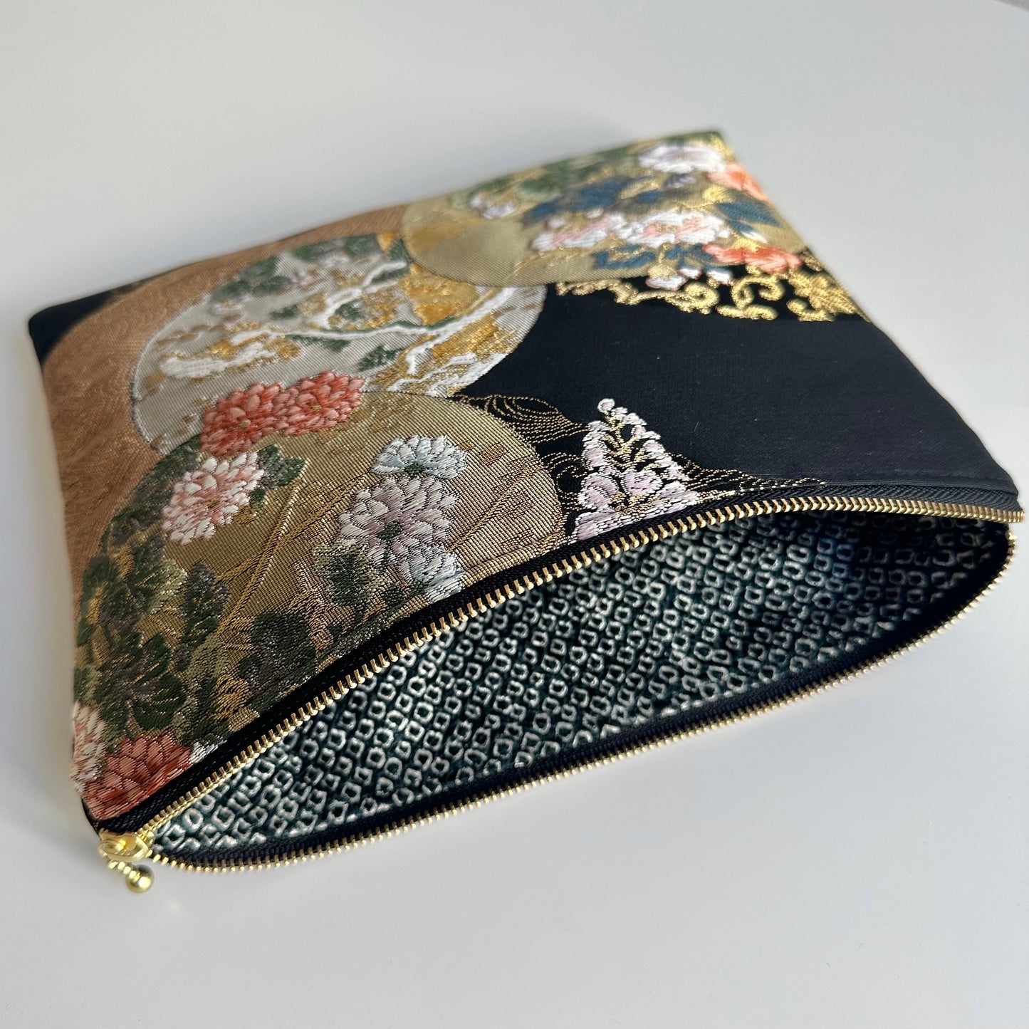 Free shipping,TAX included, Flat silk Obi pouch, Medium size, Handcrafted, Upcycled, #3028