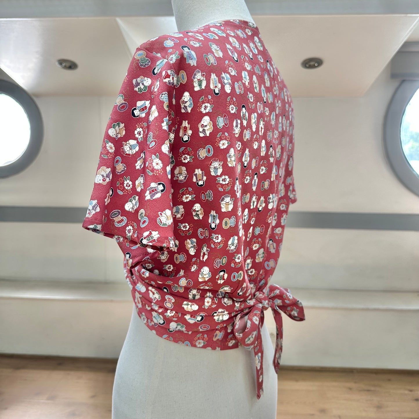 2 ways Woman’s silk Kimono wrapped shirt, upcycled