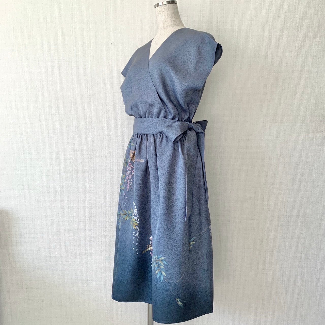 Kimono robe en soie, Houmongi, fabriquée à la main, recyclée, #pre28