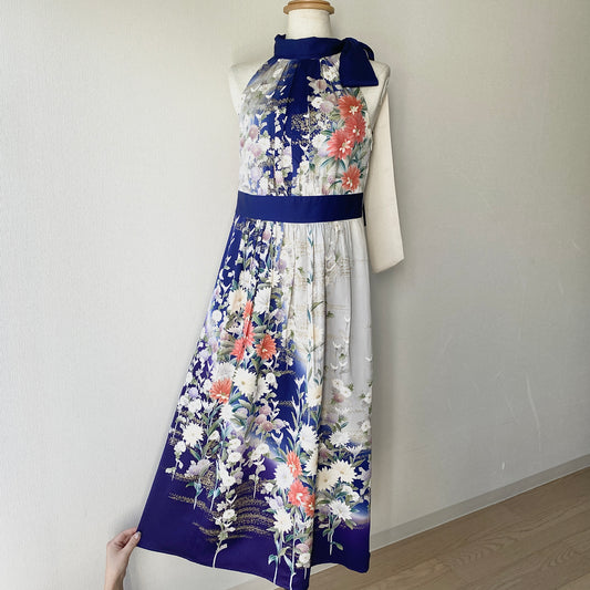 Kimono robe en soie, Furisode, fabriquée à la main, upcyclée