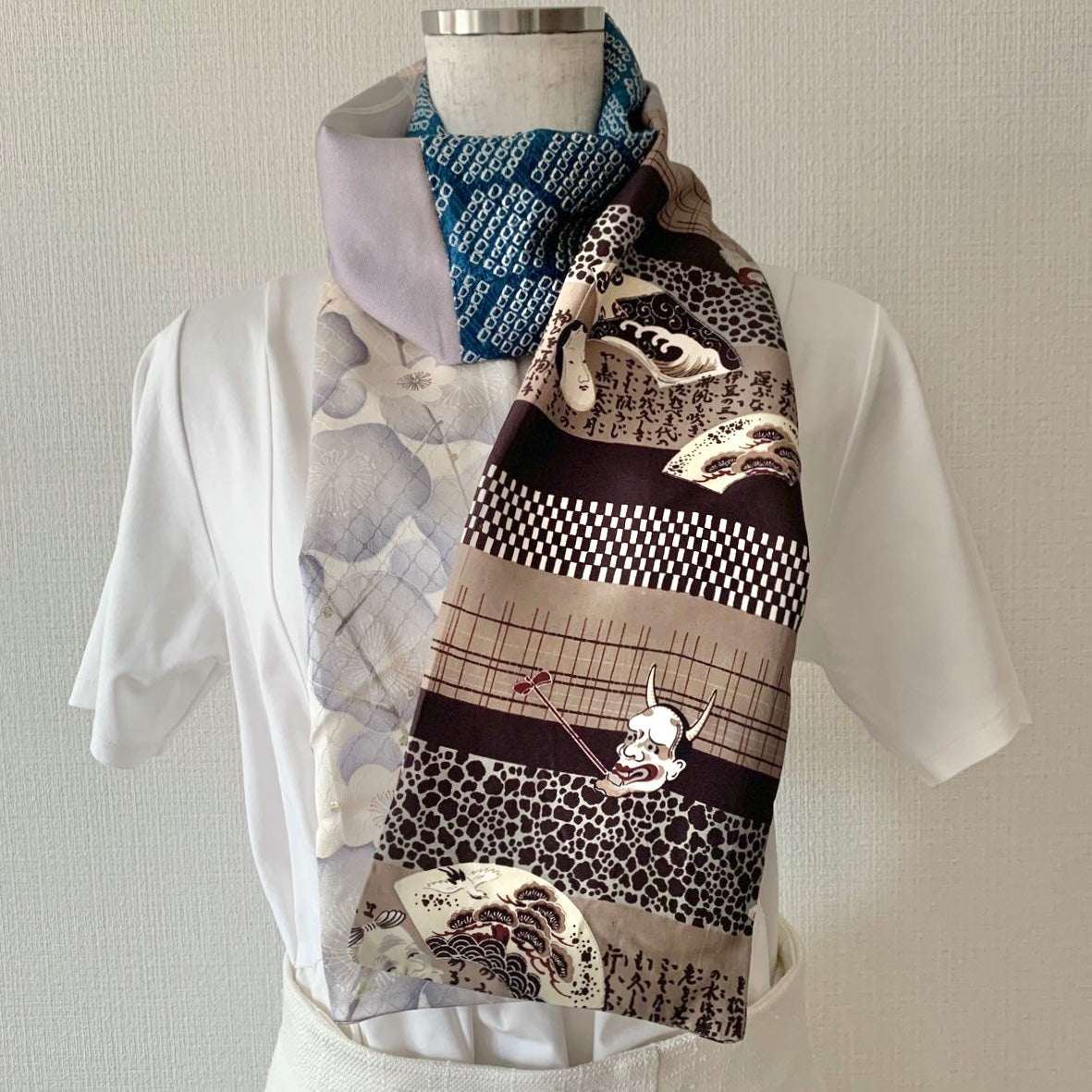 Silk Kimono scarf, Handcrafted, Upcycled, #2055