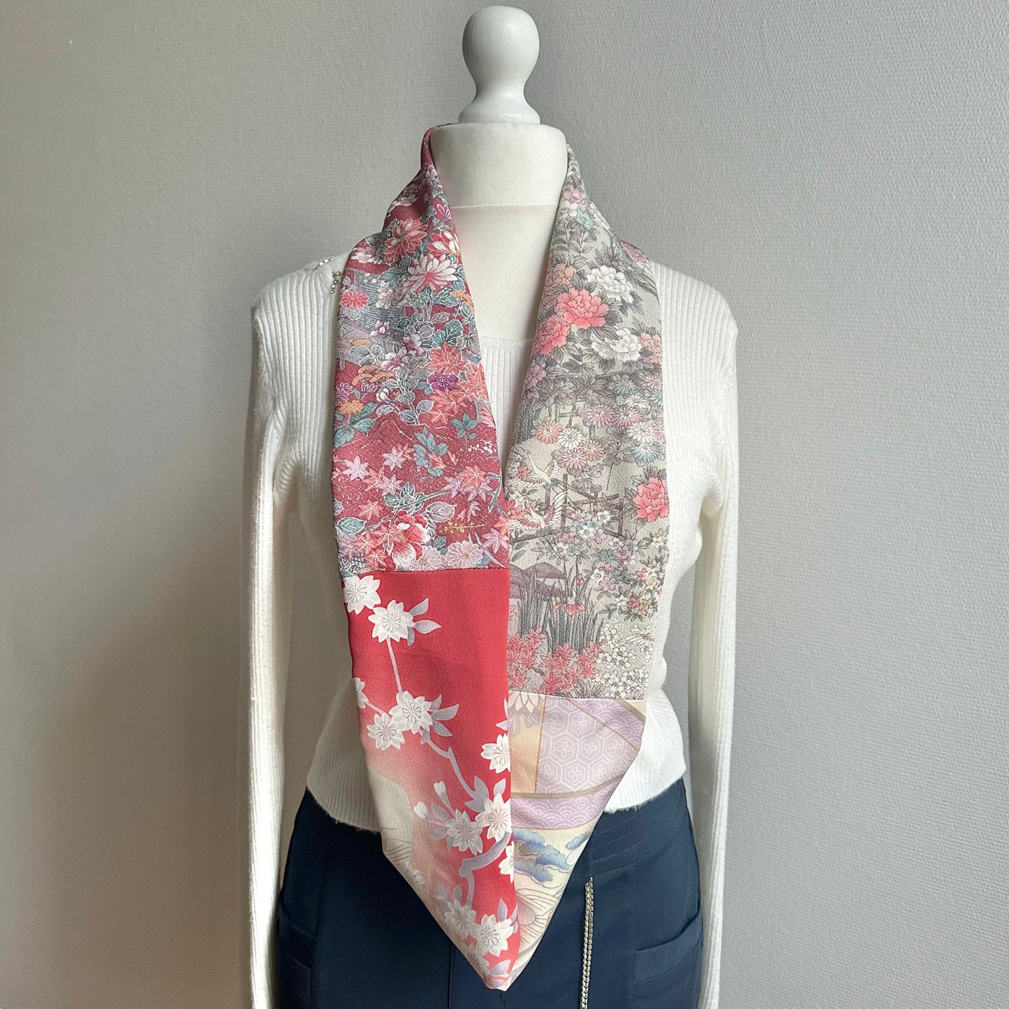 Infinity silk Kimono scarf, Handcrafted, Upcycled, free shipping, tax included #2100