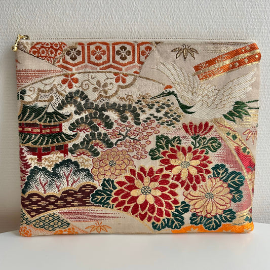 Free shipping,TAX included, Flat silk Obi pouch, Medium size, Handcrafted, Upcycled, #3032