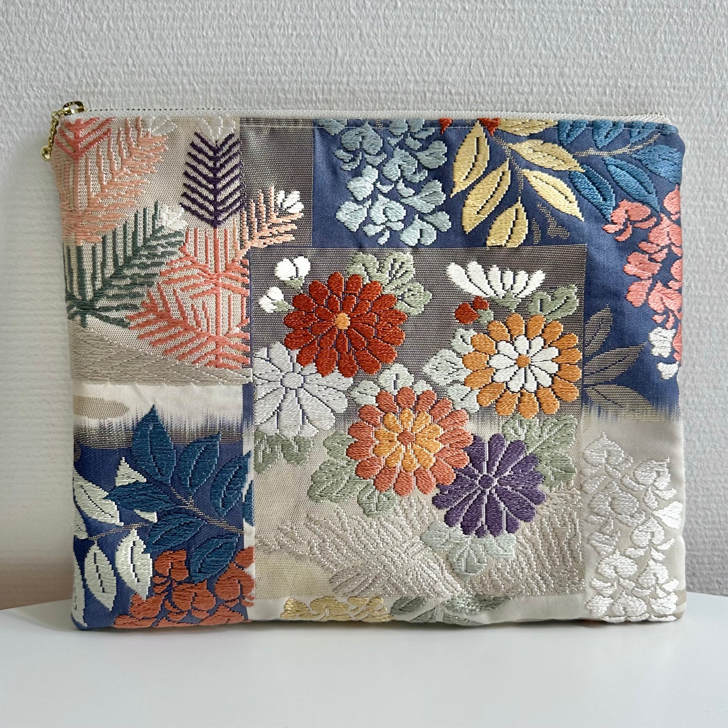 Free shipping,TAX included, Flat silk Obi pouch, Medium size, Handcrafted, Upcycled, #3031