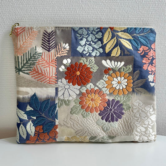 Free shipping,TAX included, Flat silk Obi pouch, Medium size, Handcrafted, Upcycled, #3031