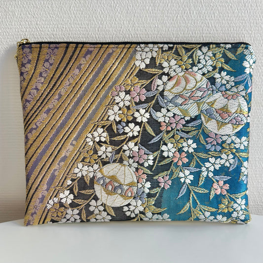 Free shipping,TAX included, Flat silk Obi pouch, Medium size, Handcrafted, Upcycled, #3020