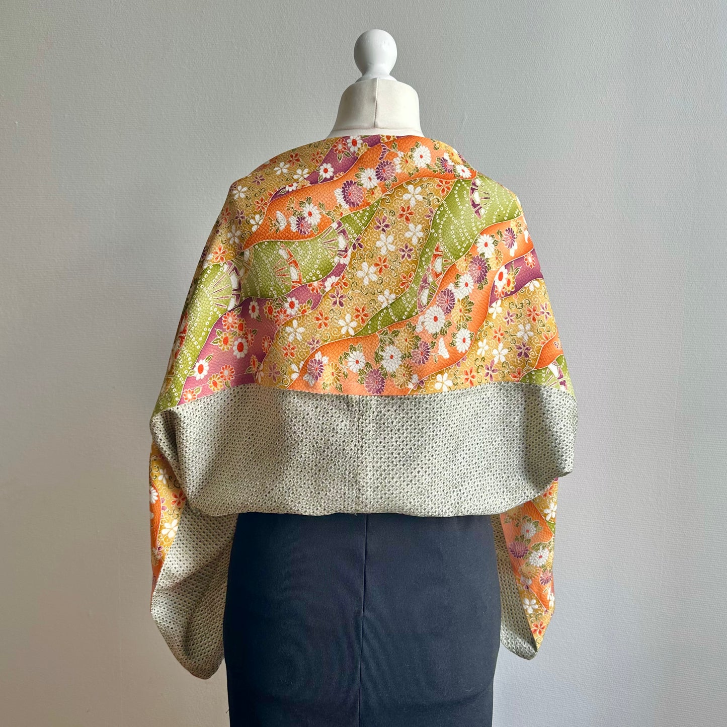 3 ways Silk Kimono scarf, Tax and Shipping fee included Handcrafted, Upcycled, #2131