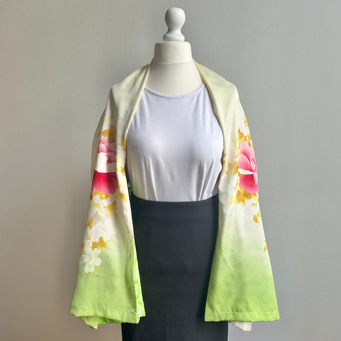 3 ways Silk Kimono scarf, Tax and Shipping fee included Handcrafted, Upcycled, #2130