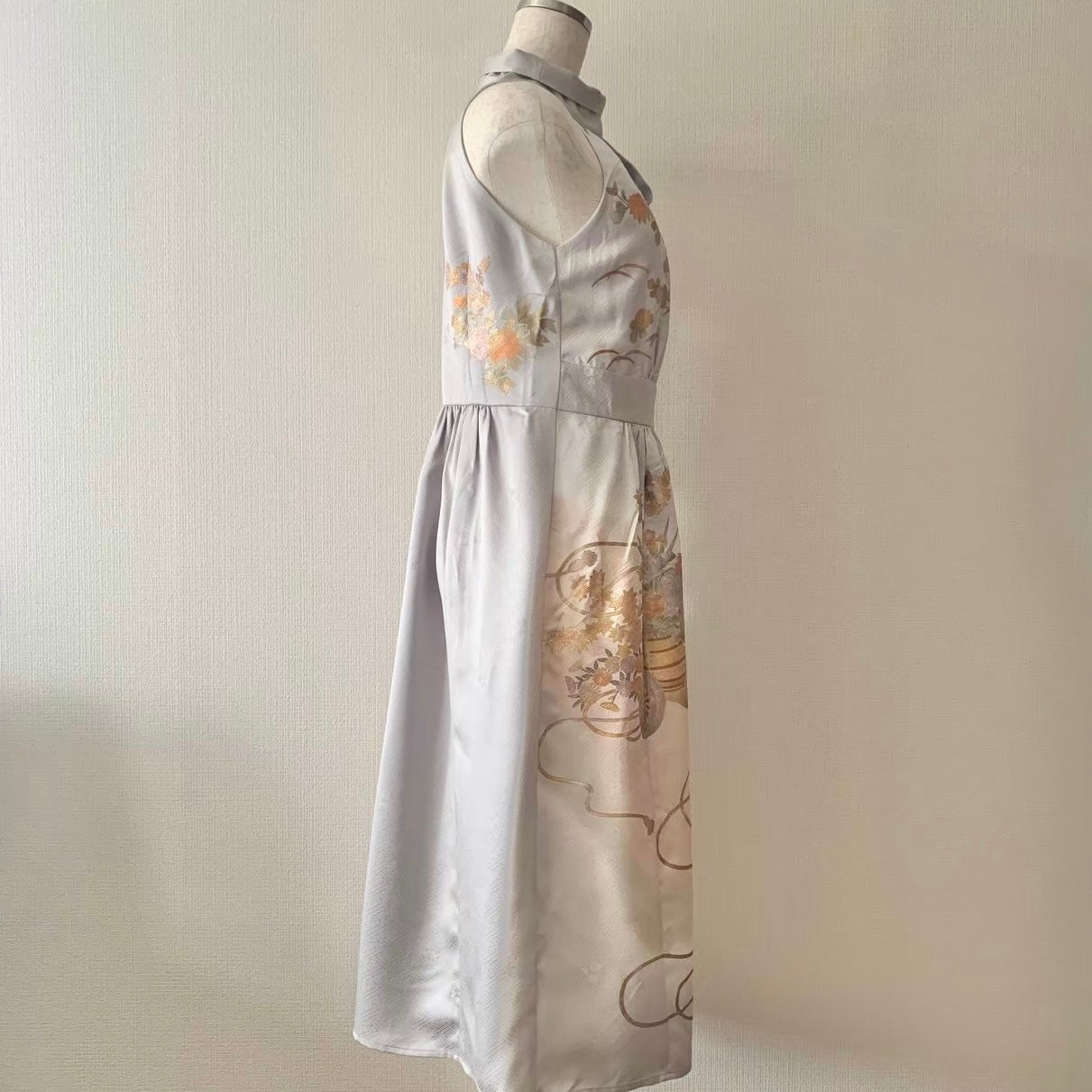 Silk Kimono dress, Houmongi 訪問着, hand crafted, Upcycled, #pre67