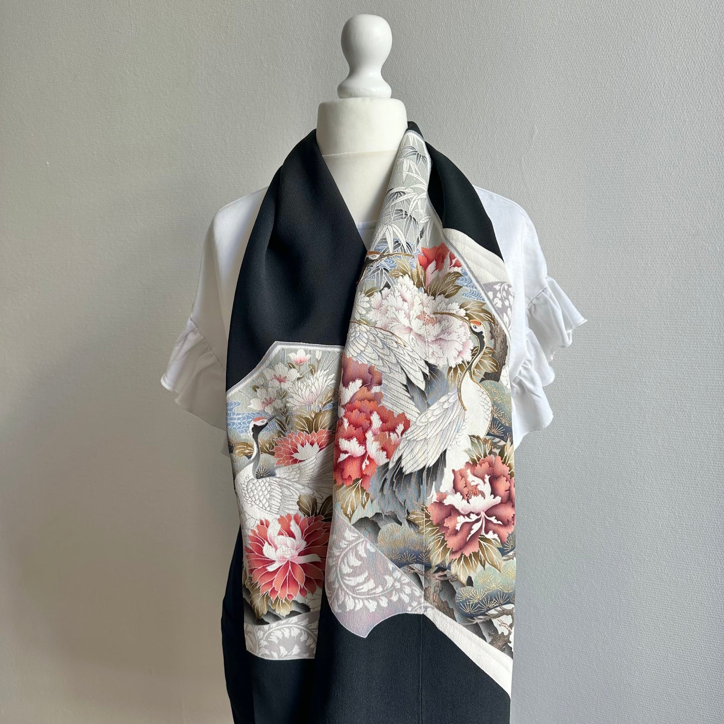 Silk Kimono scarf, free shipping, tax included Handcrafted, Upcycled, #2123