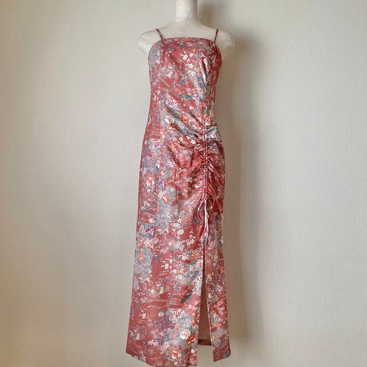 Silk Kimono dress, Komon 小紋, hand crafted, Upcycled, #pre75