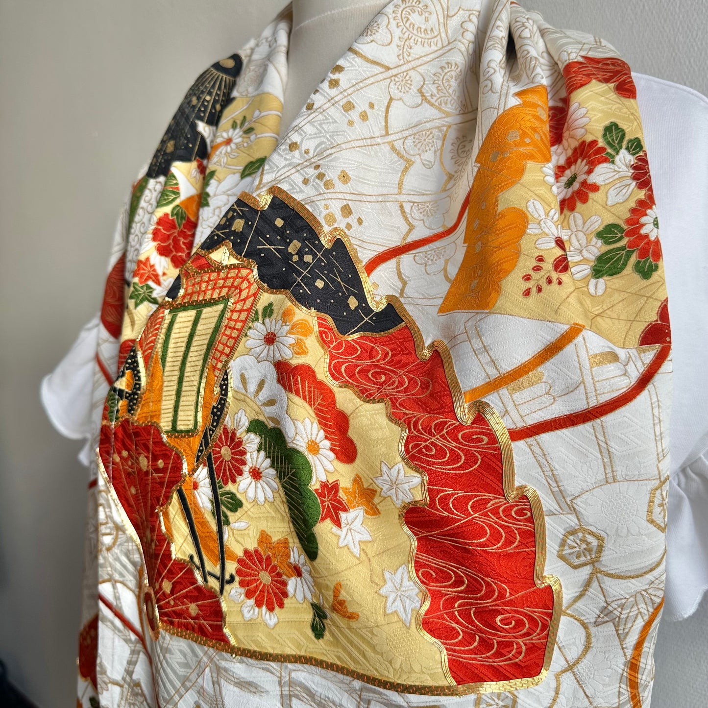 3 ways Silk Kimono scarf, Tax and Shipping fee included Handcrafted, Upcycled, #2119