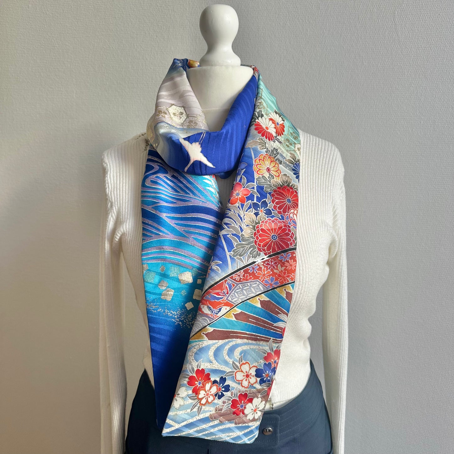 Silk Kimono scarf, Handcrafted, Upcycled, #2086