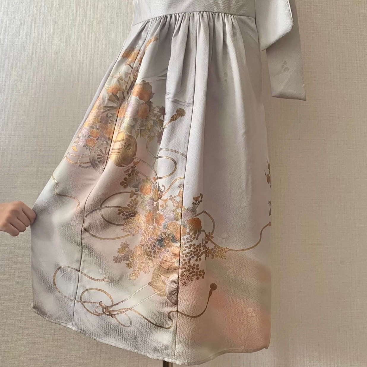 Silk Kimono dress, Houmongi 訪問着, hand crafted, Upcycled, #pre67