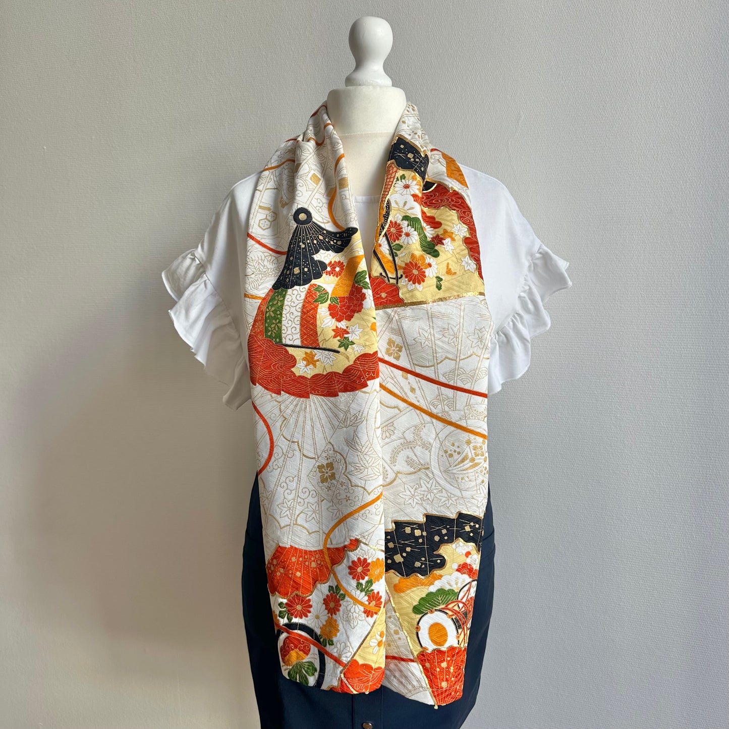 3 ways Silk Kimono scarf, Tax and Shipping fee included Handcrafted, Upcycled, #2119