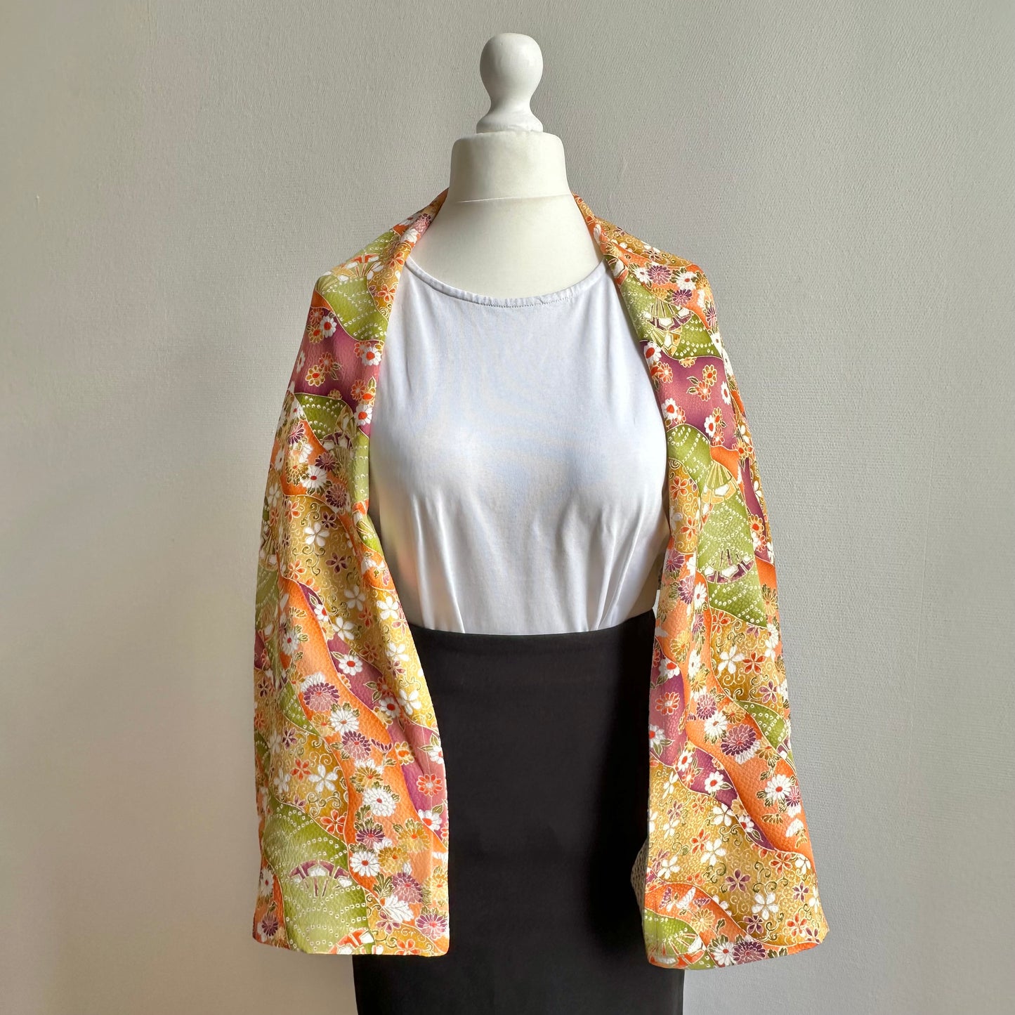 3 ways Silk Kimono scarf, Tax and Shipping fee included Handcrafted, Upcycled, #2131