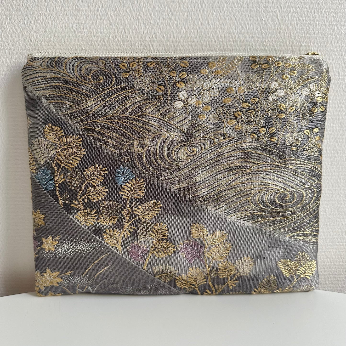 Free shipping,TAX included, Flat silk Obi pouch, Medium size, Handcrafted, Upcycled, #3034