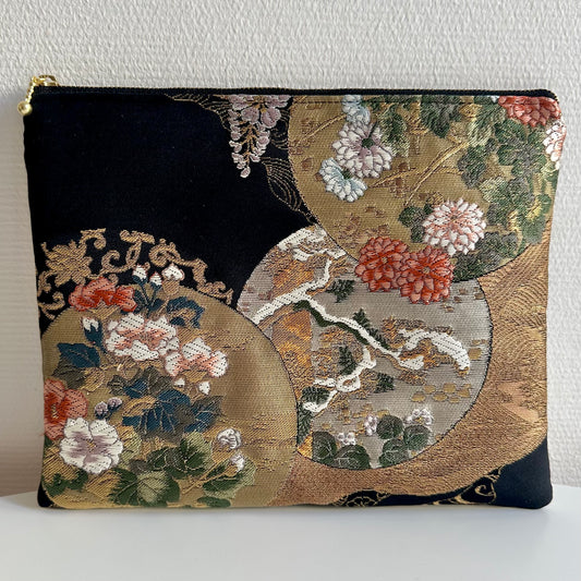 Free shipping,TAX included, Flat silk Obi pouch, Medium size, Handcrafted, Upcycled, #3028