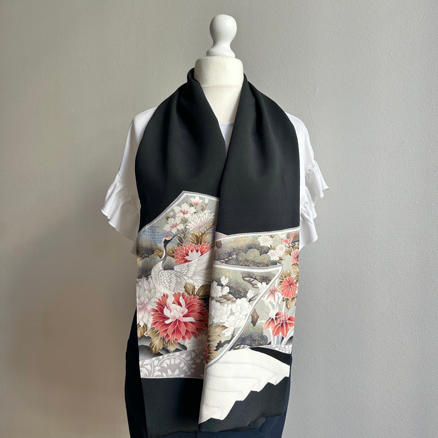 Silk Kimono scarf, free shipping, tax included Handcrafted, Upcycled, #2123