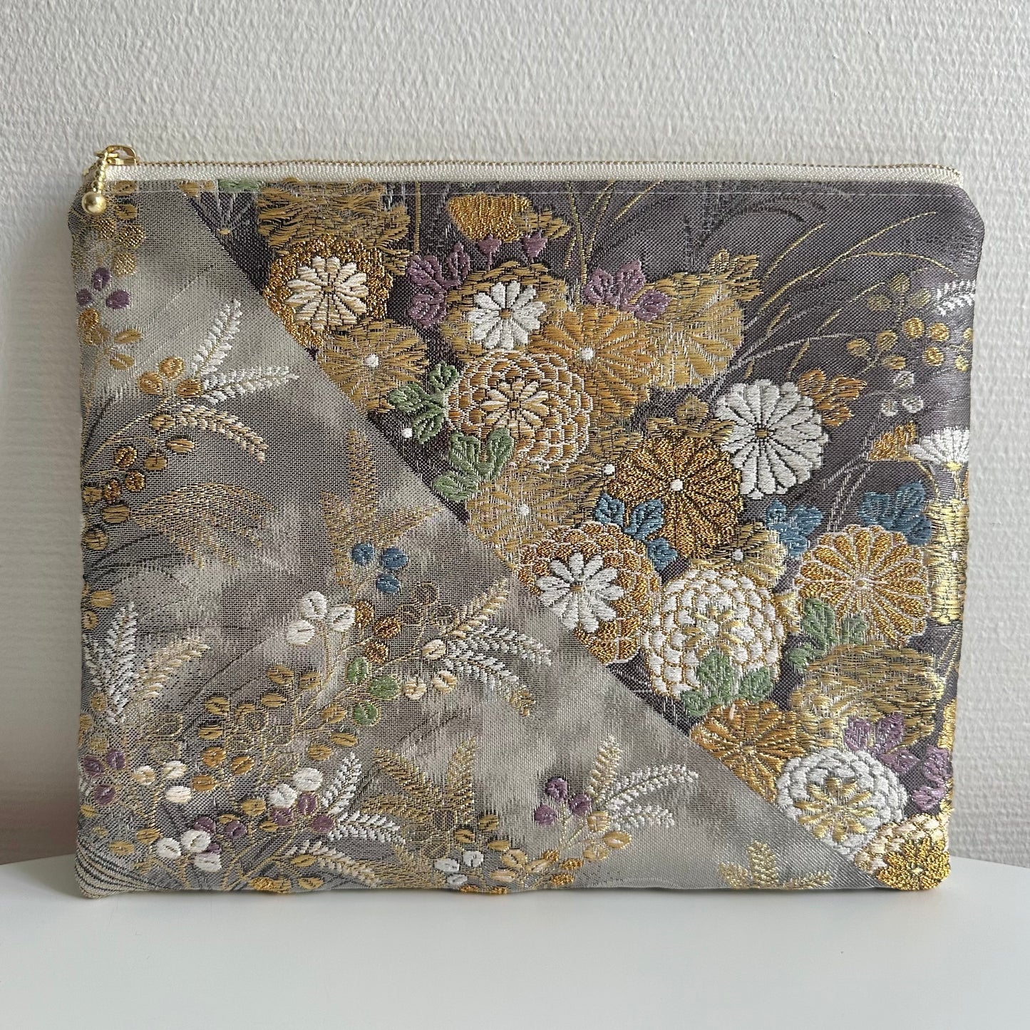 Free shipping,TAX included, Flat silk Obi pouch, Medium size, Handcrafted, Upcycled, #3034