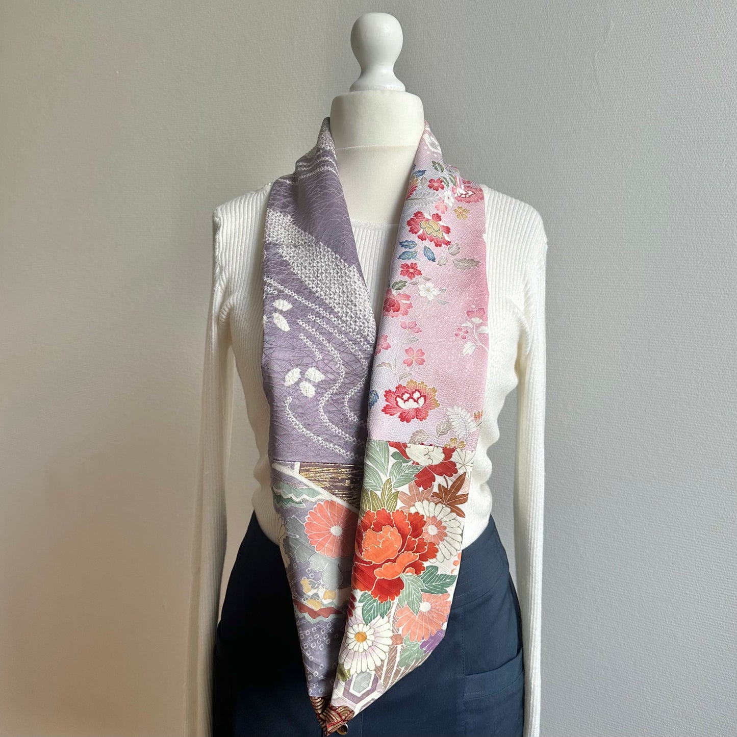 Infinity silk Kimono scarf, Handcrafted, Upcycled, #2082