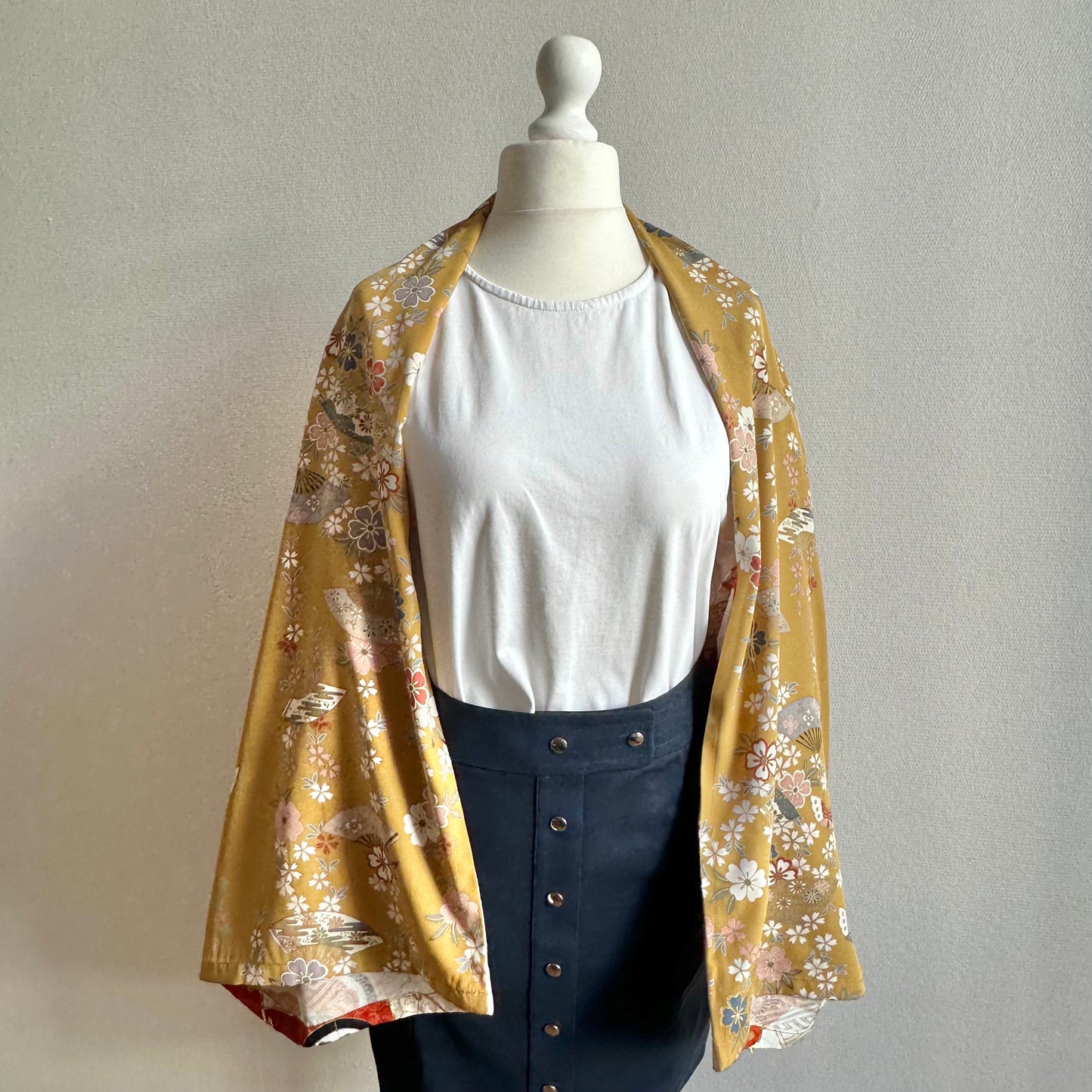 3 ways Silk Kimono scarf, Tax and Shipping fee included Handcrafted, Upcycled, #2119