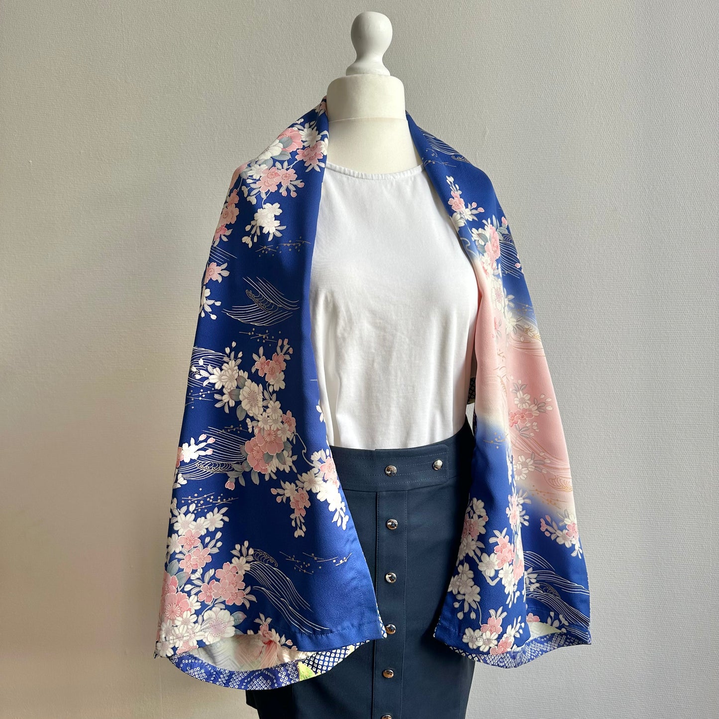 3 ways Silk Kimono scarf, Tax and Shipping fee included Handcrafted, Upcycled, #2121