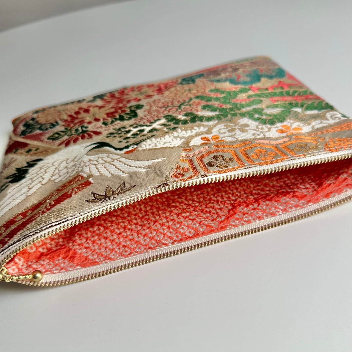 Free shipping,TAX included, Flat silk Obi pouch, Medium size, Handcrafted, Upcycled, #3032