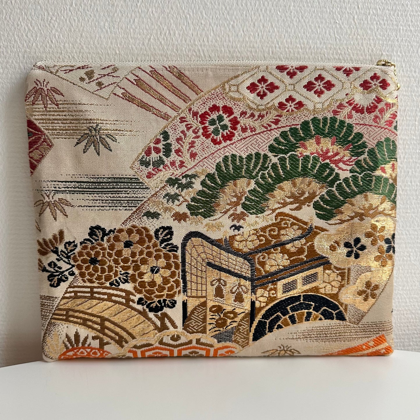 Free shipping,TAX included, Flat silk Obi pouch, Medium size, Handcrafted, Upcycled, #3032