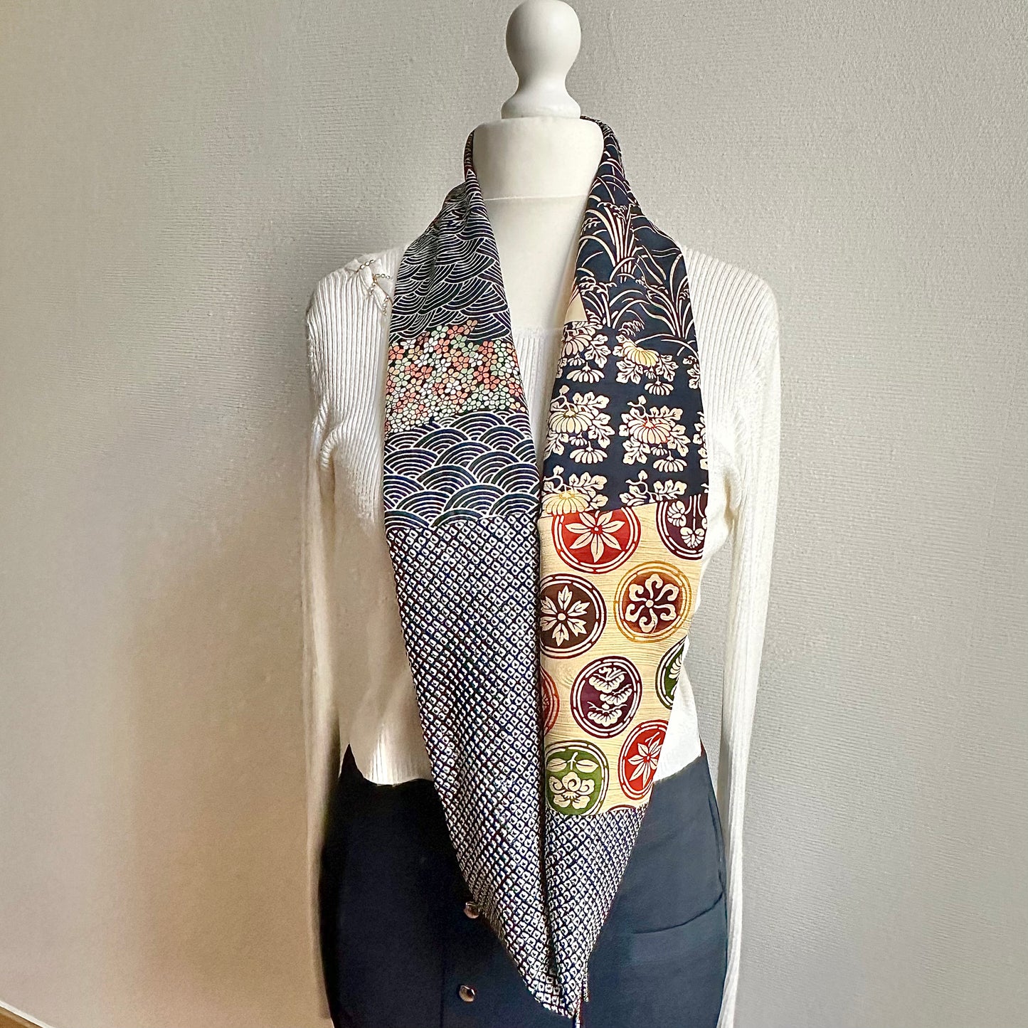 Infinity silk Kimono scarf, Handcrafted, Upcycled, free shipping, tax included #2113