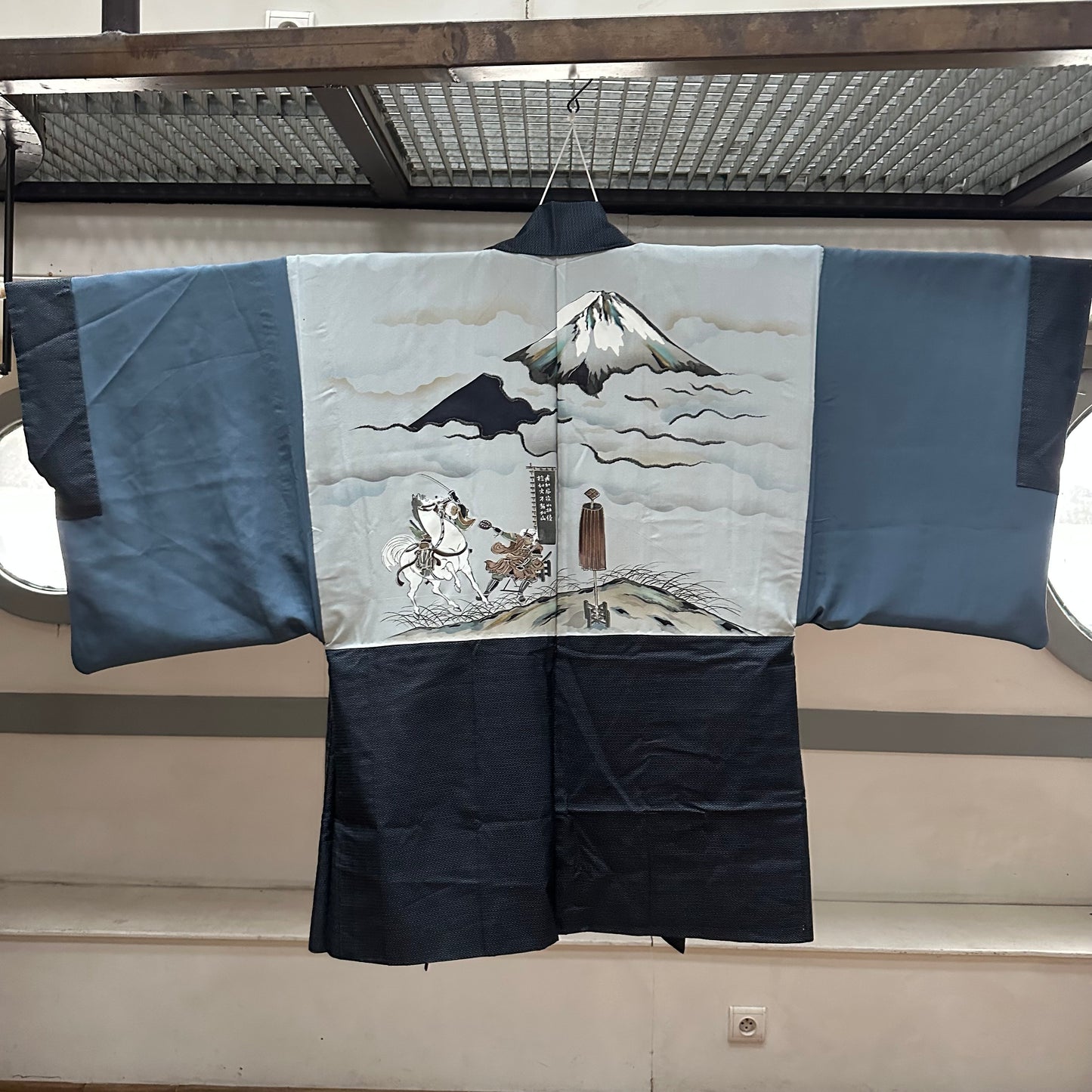 Vintage men’s Haori, Kimono jacket, Mount Fuji and Samurai 富士山と武士