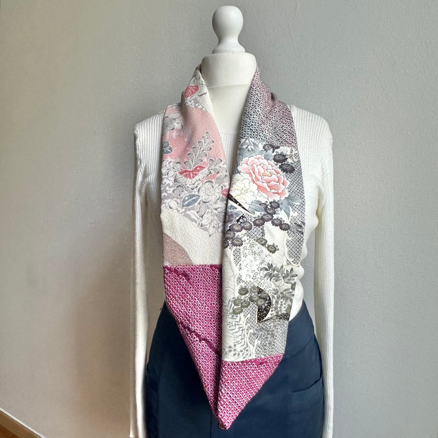 Infinity silk Kimono scarf, Handcrafted, Upcycled, #2084