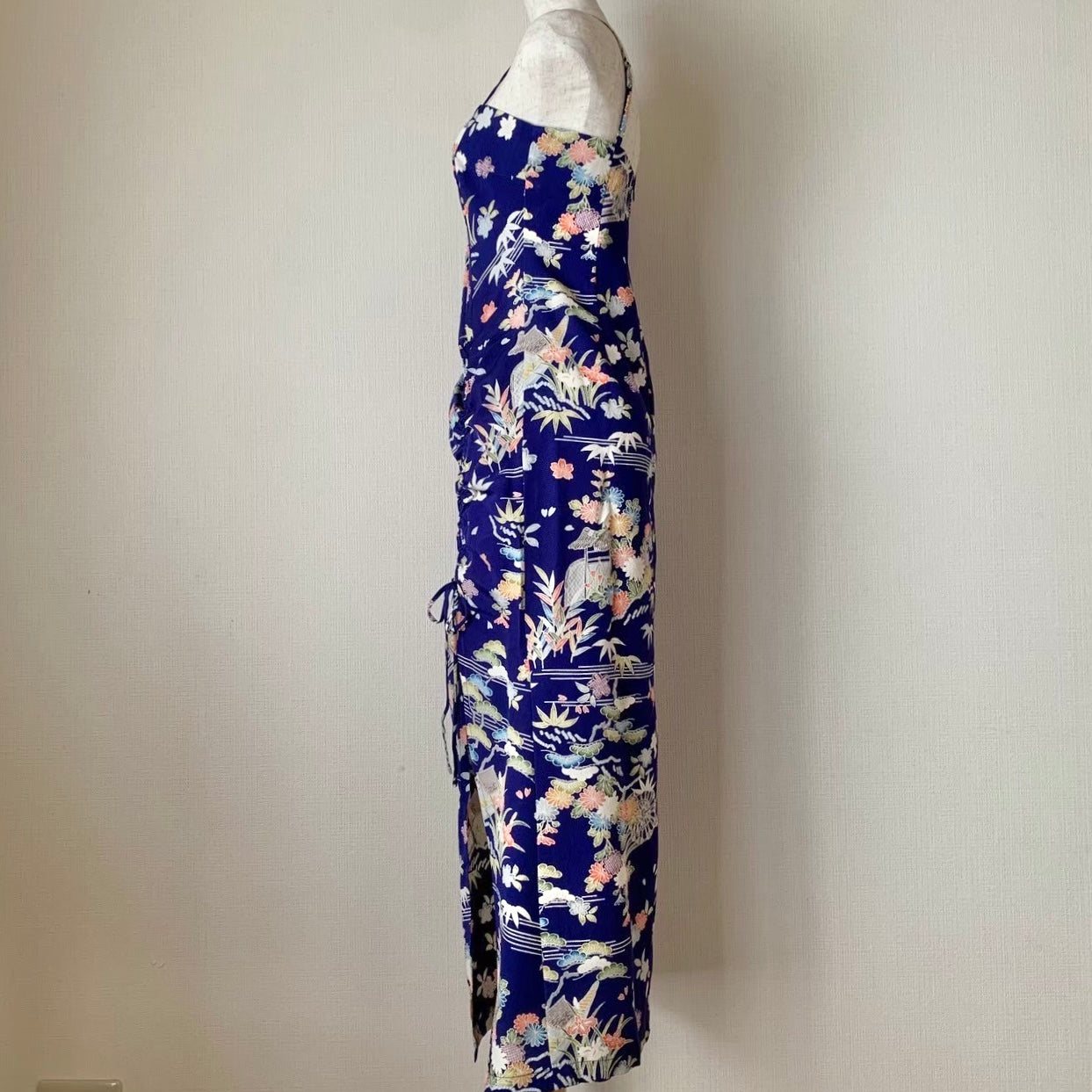 Silk Kimono dress, Komon 小紋, hand crafted, Upcycled, #pre76