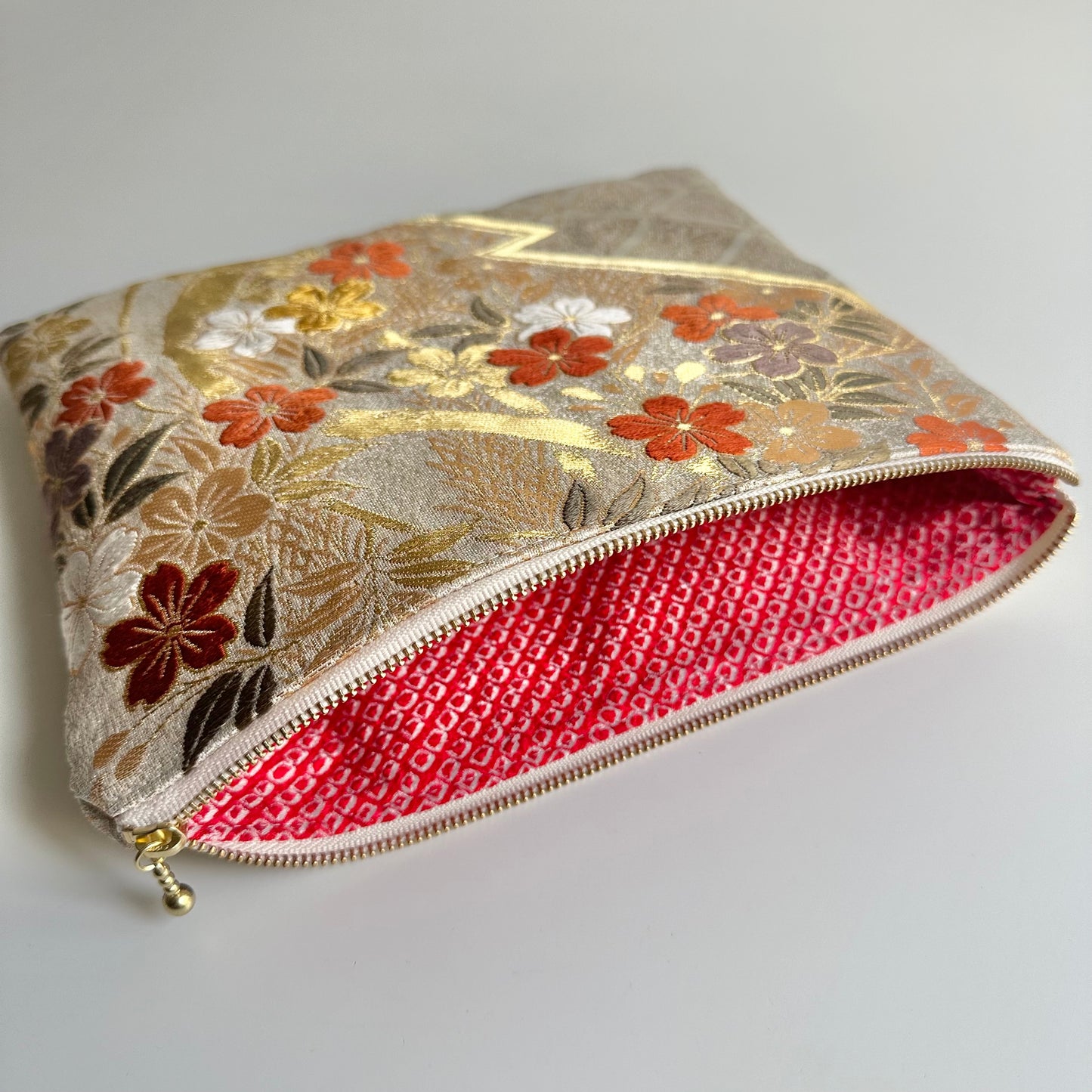 Free shipping,TAX included, Flat silk Obi pouch, Medium size, Handcrafted, Upcycled, #3030