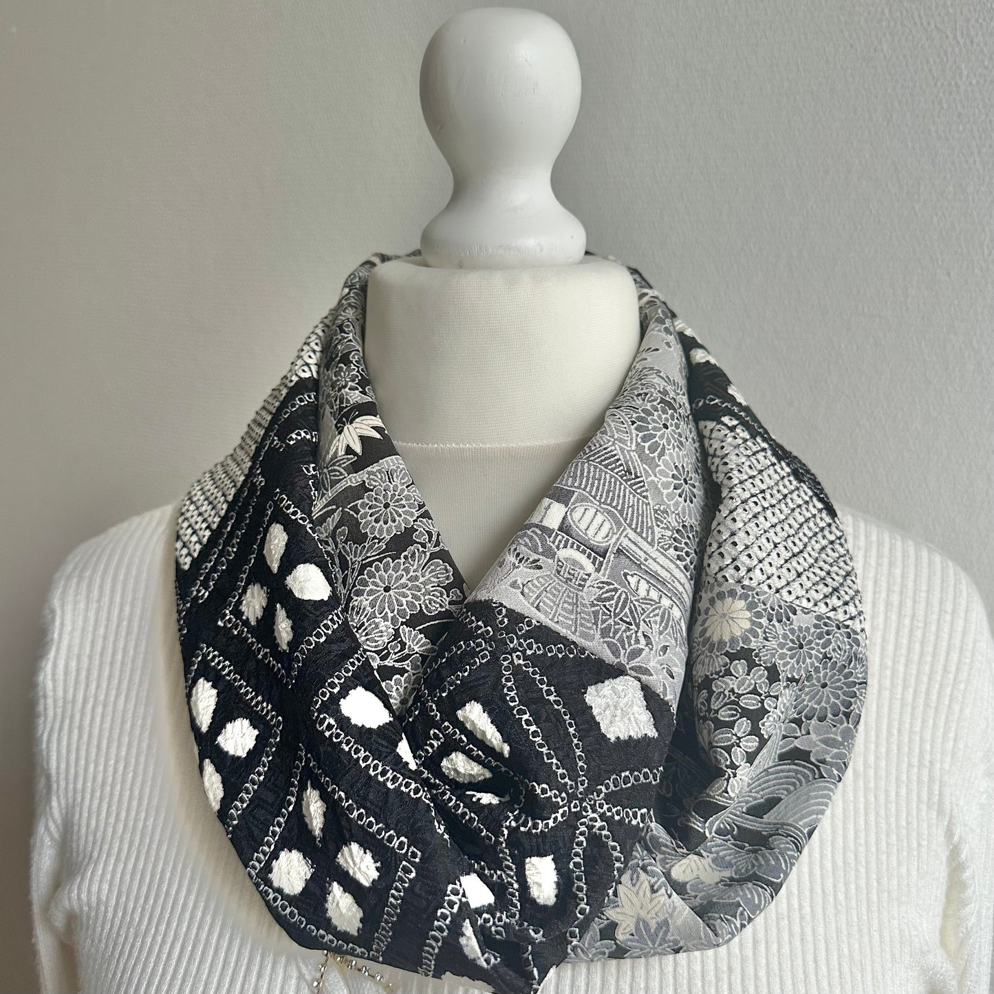 Infinity silk Kimono scarf, Handcrafted, Upcycled, #2079