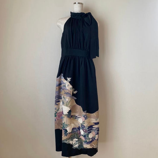 Silk Kimono dress, Tomesode 留袖, hand crafted, Upcycled, #pre70