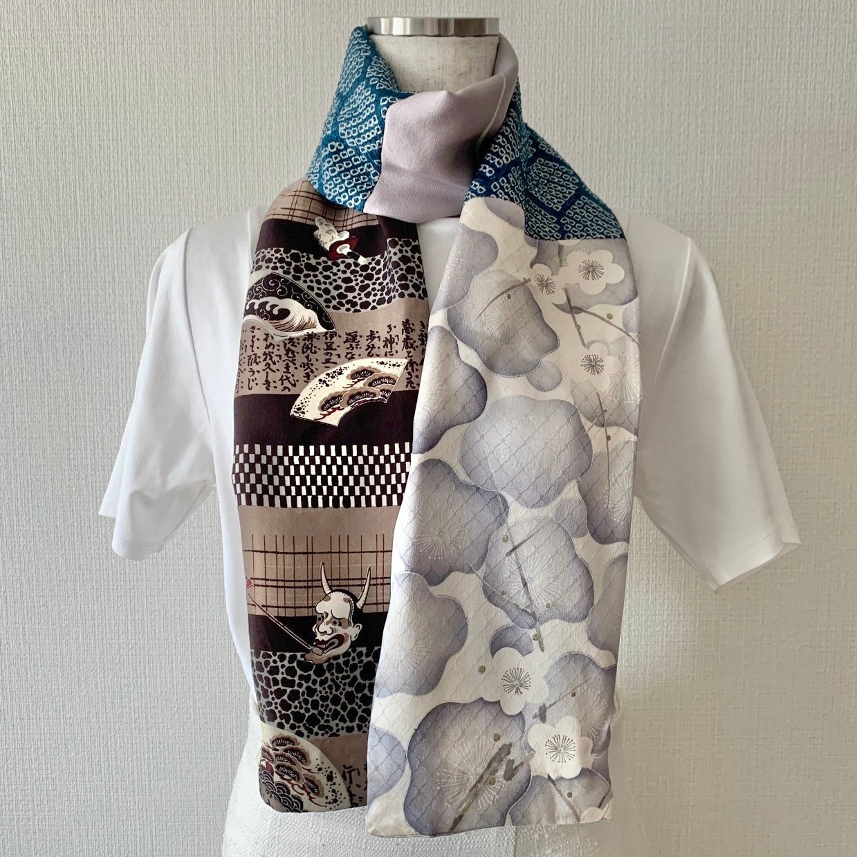 Silk Kimono scarf, Handcrafted, Upcycled, #2055