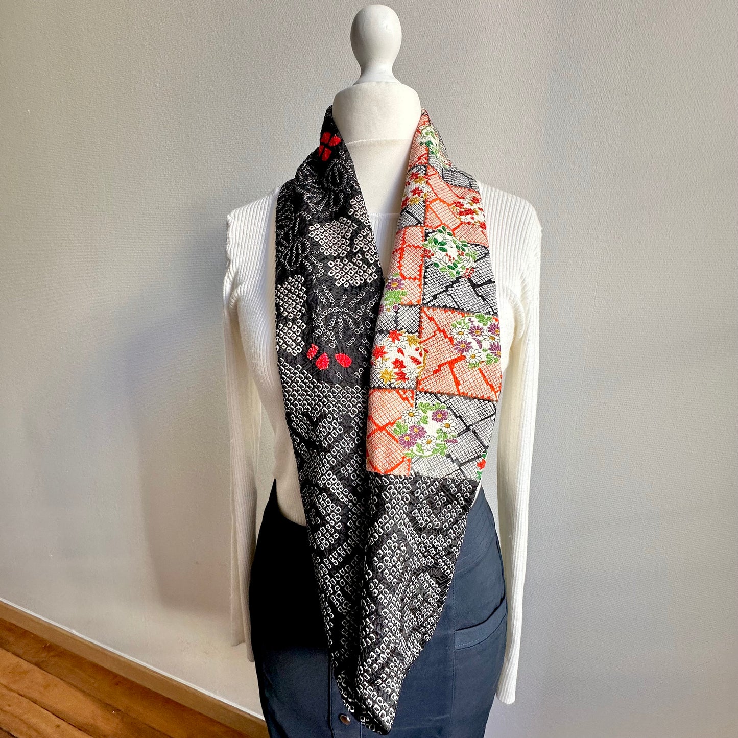 Infinity silk Kimono scarf, Handcrafted, Upcycled, #2071