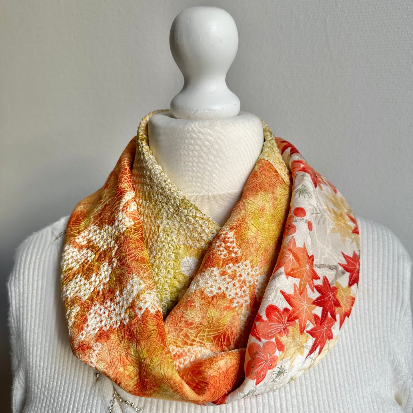 Infinity silk Kimono scarf, Handcrafted, Upcycled, #2087