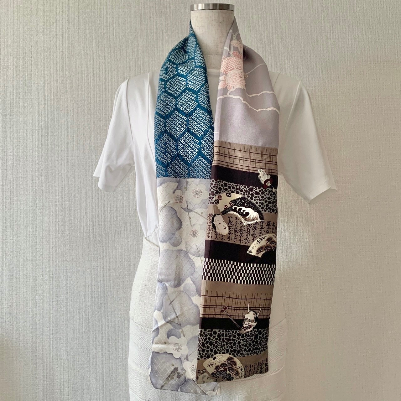 Silk Kimono scarf, Handcrafted, Upcycled, #2055