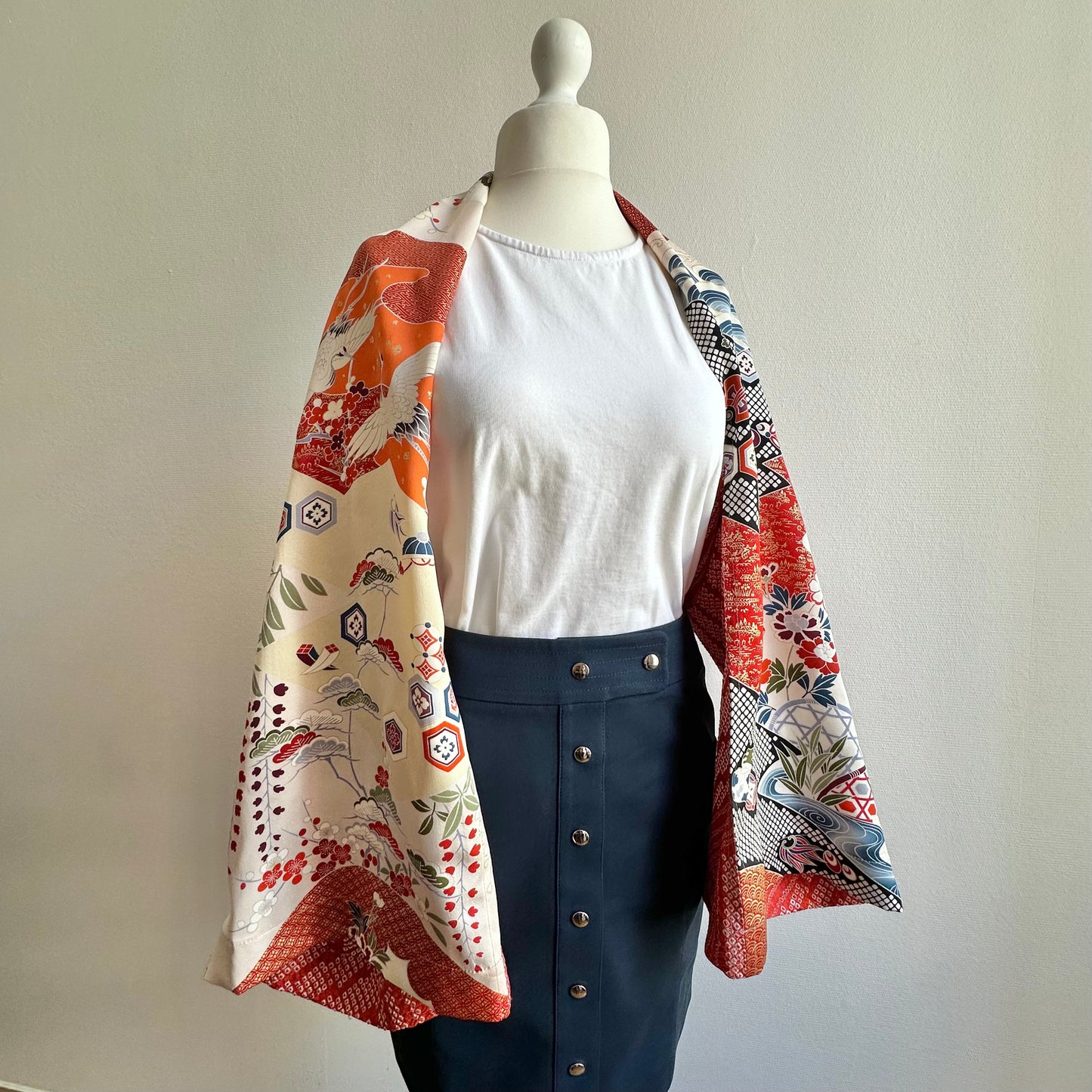 3 ways Silk Kimono scarf, Tax and Shipping fee included Handcrafted, Upcycled, #2122