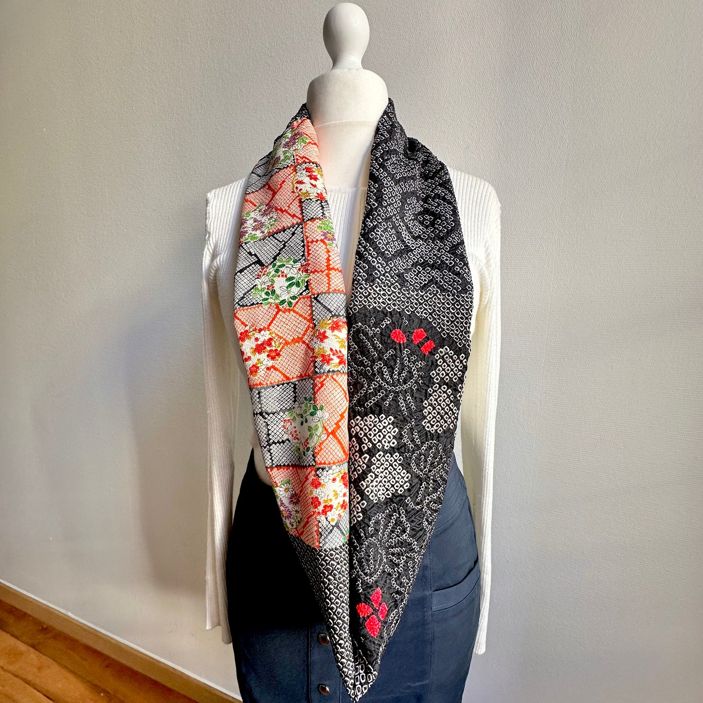 Infinity silk Kimono scarf, Handcrafted, Upcycled, #2071