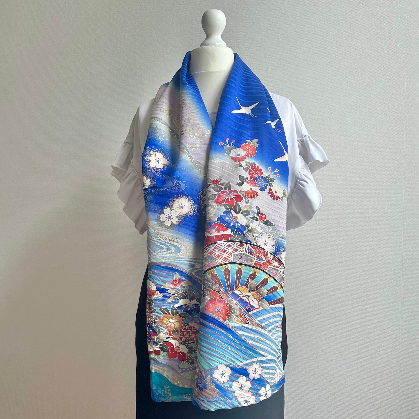 3 ways Silk Kimono scarf, Tax and Shipping fee included Handcrafted, Upcycled, #2128