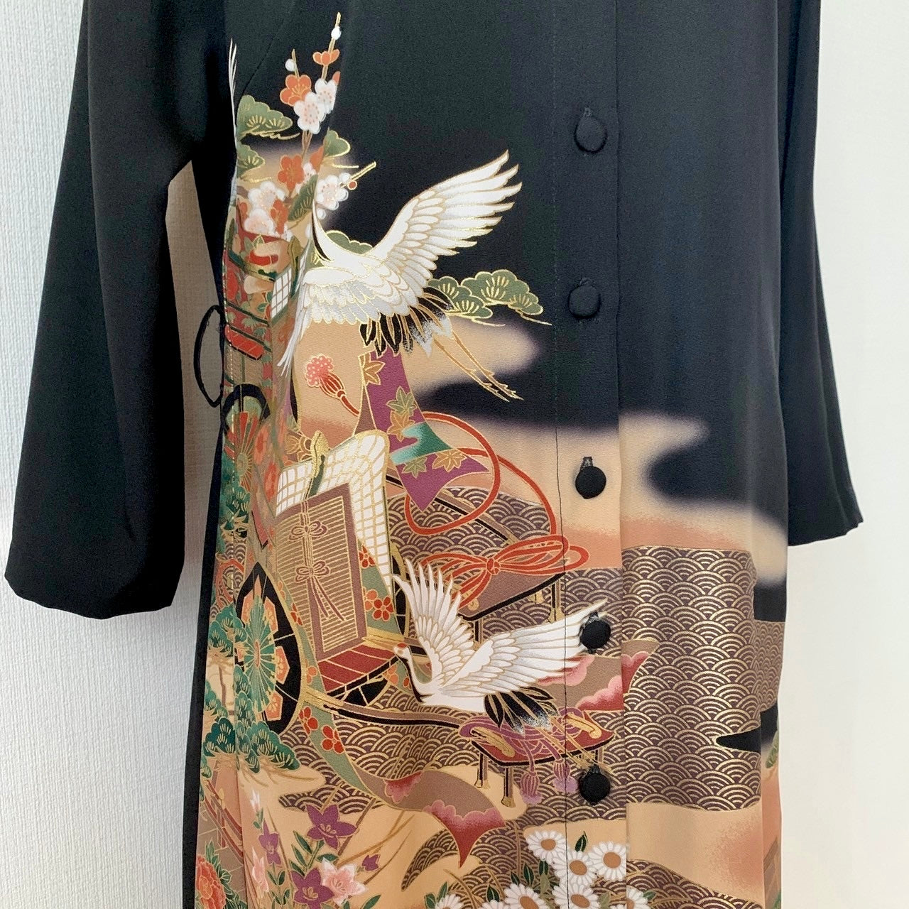 Silk Kimono dress, Kuro-Tomesode黒留袖, hand crafted, Upcycled, #pre65