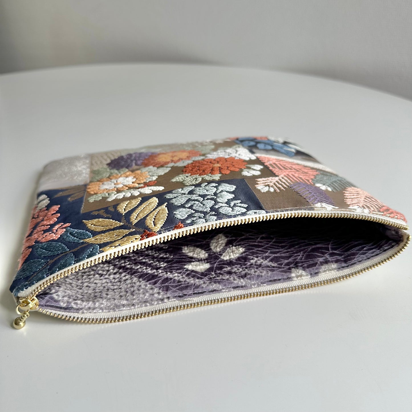 Free shipping,TAX included, Flat silk Obi pouch, Medium size, Handcrafted, Upcycled, #3031