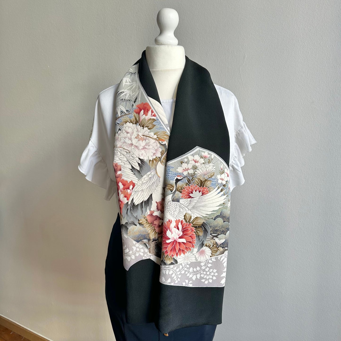 Silk Kimono scarf, free shipping, tax included Handcrafted, Upcycled, #2123