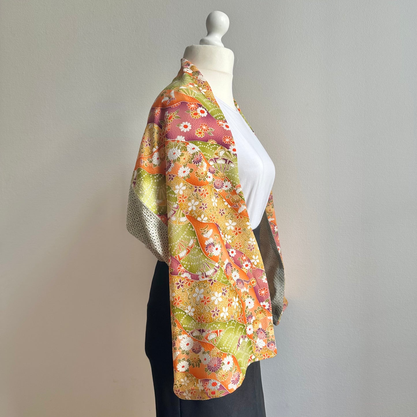 3 ways Silk Kimono scarf, Tax and Shipping fee included Handcrafted, Upcycled, #2131