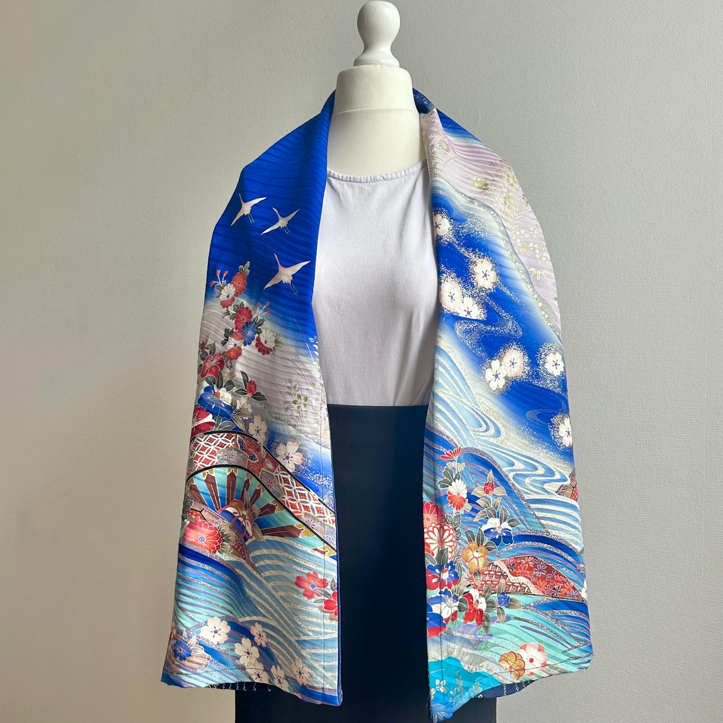 3 ways Silk Kimono scarf, Tax and Shipping fee included Handcrafted, Upcycled, #2128