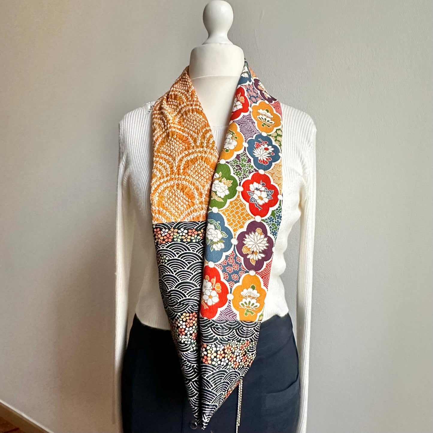 Infinity silk Kimono scarf, Handcrafted, Upcycled, free shipping, tax included #2101